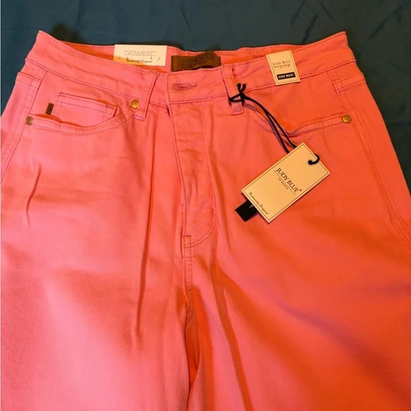 Judy Blue Pink Flare Wide Leg Jeans Crops - Picture 3 of 4